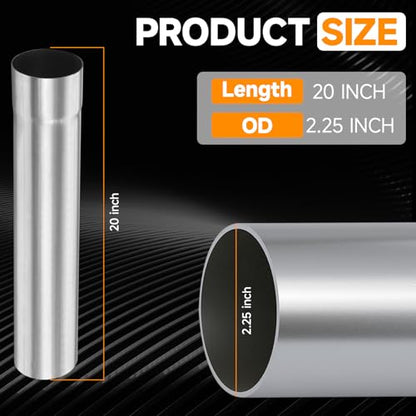 A-KARCK Straight Exhaust Pipe 2.25" OD, Stainless Steel 20" Long Mandrel Exhaust Tube - size: 2.25", style: 20 INCH