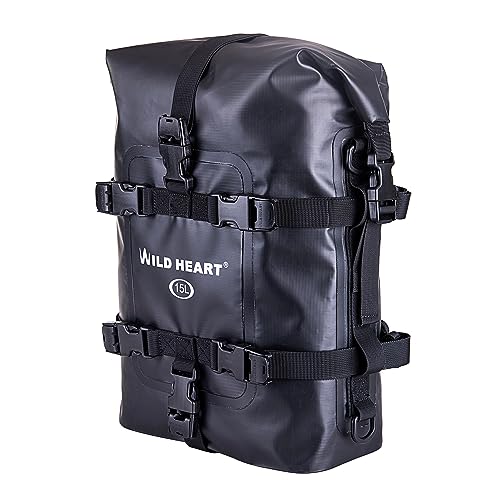 WILD HEART Waterproof Crash Bar Bags 6L/8L/15L Motorcycle Bag used as Motorcycle Luggage Sissy Bar Back Seat Saddle Rack Rear Fender Pouch Dirt Bike Gear Side Tool Bag Pack for moto ATV(15L Black) - color: 15L PVC black