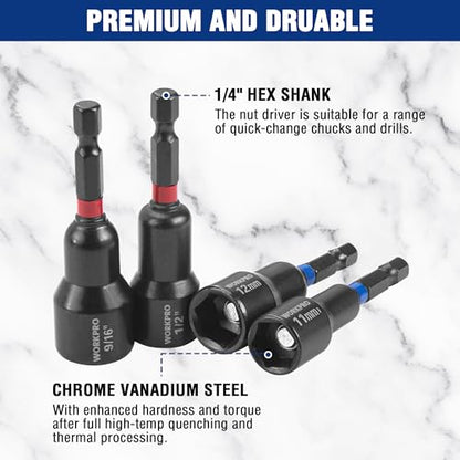 WORKPRO 39 PCS Magnetic Nut Driver Set, Impact Driver Bit 1/4" Hex Shank - size: 39PCS Magnetic Nut Driver Set
