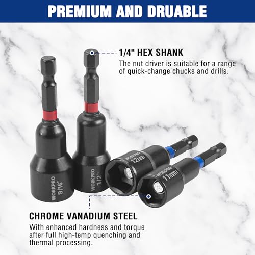 WORKPRO 12 PCS Magnetic Nut Driver Set, Premium Impact Power Hex Nut Driver - size: 12PCS Magnetic Nut Driver Set