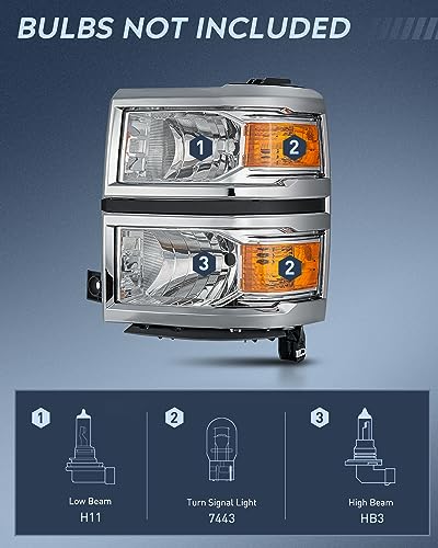 Nilight Headlight Assembly for 2014 2015 Chevy Silverado 1500 Pickup Truck - color: Chrome Housing + Amber Reflector, size: For 2014-2015 Silverado