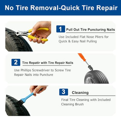 100pcs Tire Repair Rubber Nails Kit With 4 Sizes, Fast Tire Repair Tools, Vacuum Tire Repair Rubber Nail, Spiral Tire Screw Plugs, Tire Repair Kit, Suitable For Cars, Motorcycles, Bicycles And Jeeps