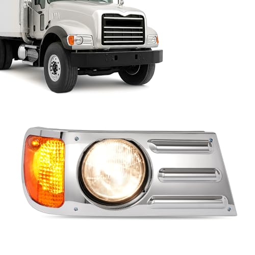 HECASA Headlight+Corner Light+Headlight Bezel Compatible with Mack CV713 - color: Clear Lens Silvery Bezel, size: Right