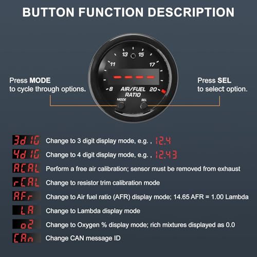 30-0300 X-Series 52mm (2-1/16”) Wideband UEGO Air/Fuel Ratio Gauge with LSU 4.9 Sensor Controller Gauge with Wideband Oxygen Sensor