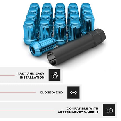 White Knight 3804BLT-20AM 1/2"-20 Blue 6 Spline Lug Nut with Key, 20 Pack (for AFTERMARKET Wheels with Smaller 0.80" Diameter Seating) - color: Blue