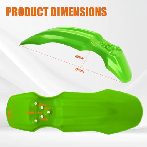 Dirt Bike Front Fender for Yozma IN10 Tuttio Soleil 01 MX350/500/650 SX500 KX110 XR70 Ridstar Q20 CRF50 Style with Mounting Bolts Ebike Dirt Pit Bike Wheel Mudguard (Green) - color: Green