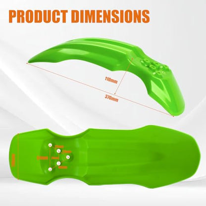 Dirt Bike Front Fender for Yozma IN10 Tuttio Soleil 01 MX350/500/650 SX500 KX110 XR70 Ridstar Q20 CRF50 Style with Mounting Bolts Ebike Dirt Pit Bike Wheel Mudguard (Green) - color: Green