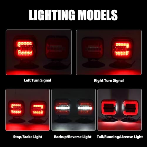 Wireless Trailer Lights Magnetic，Rechargeable LED Towing Tail Lights Universal Turn/Brake/Reverse/License Plate Lights for Trucks, Trailers, RVs, Boats, UTV, ATV - 4-Pin & 7-Pin Plug Compatible