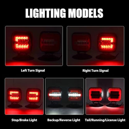 Wireless Trailer Lights Magnetic，Rechargeable LED Towing Tail Lights Universal Turn/Brake/Reverse/License Plate Lights for Trucks, Trailers, RVs, Boats, UTV, ATV - 4-Pin & 7-Pin Plug Compatible