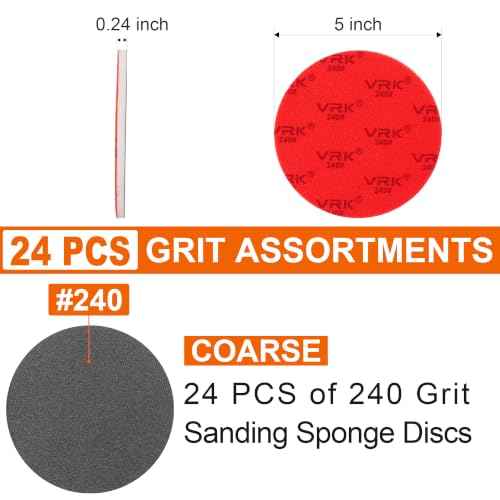 24 PCS 5 Inch Hook and Loop Sanding Sponge Discs Set 240 Grit - size: 5 In 240 Grit 24 PCS