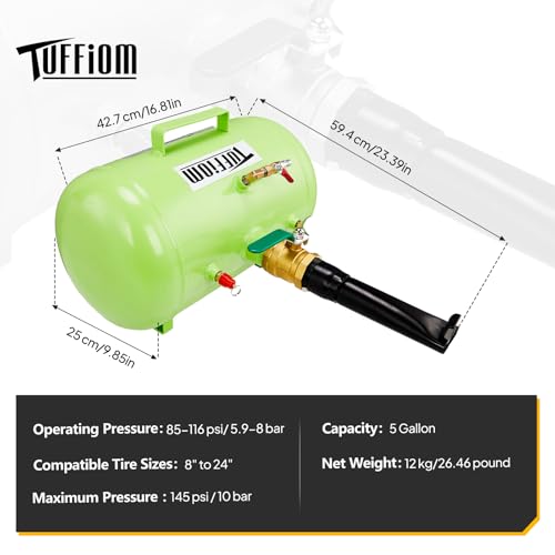 TUFFIOM 5 Gallon Air Tire Bead Blaster Seater w/Pressure Gauge & Handle, Wheel Seating Tool Inflator Tank for Truck ATV, 85-116PSI Operating Pressure, Green - color: Green