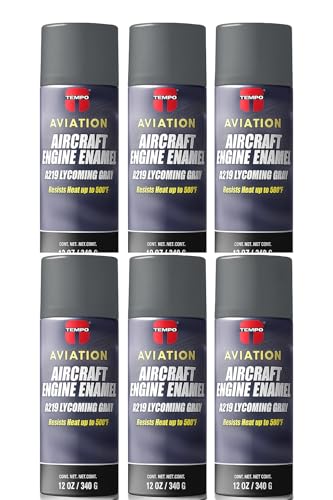 Tempo Aviation Aircraft Engine Enamel, A219 Lycoming Gray, Heat Resistant to 500°F, 12 oz Spray Cans, 6 Pack