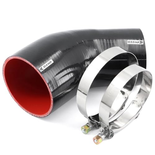 45 Degree ID 3-1/2 to 4 inches Elbow Silicone Reducer Coupler Hose 4 Ply Polyester Reinforcement with 2 Steel T Clamps for Intercooler Turbo Intake Pipe - size: 45° 3.5-4"
