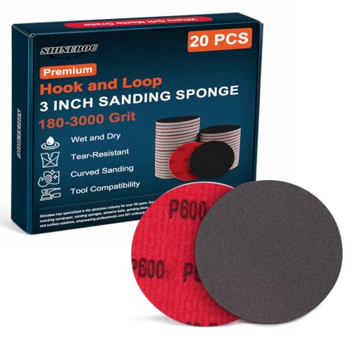 Shinboc 20 PCS 3 Inch Sanding Sponge 600 Grit, Hook and Loop Sanding Disc - style: 600 Grit