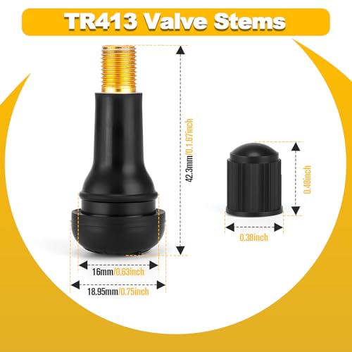 TR413 Valve Stems, Rubber Snap-in Valve Stems, Car Tire Valve Stem for 0.453 inch Rim Holes on Standard Vehicle Tires (200 Pcs)