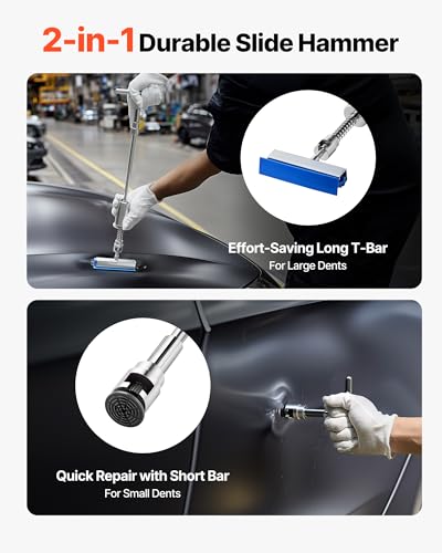 VEVOR Dent Puller Kit, 100 PCS Paintless Dent Removal Kit with Golden Lifter, Bridge Puller, Slide Hammer T-Bar, Glue Gun, Auto Body Hail Damage Remover Tools for Car Refrigerator Door Ding Repair - size: 100PCS