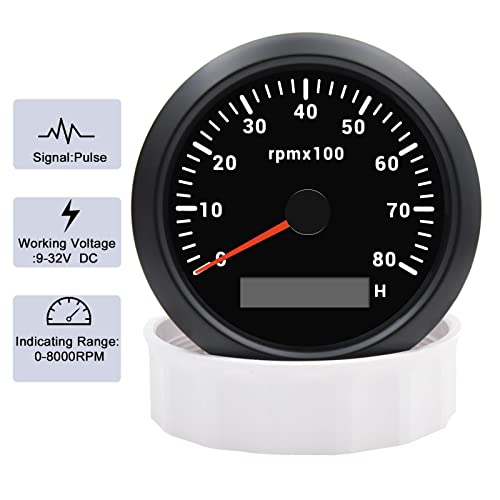 KAOLALI Tachometer Gauge Waterproof Boat Tachometer 85mm 3-3/8" - color: 8000RPM-Black