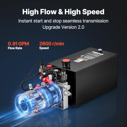 VEVOR 10 Quart Hydraulic Pump DC 12V 1.6KW Double Acting Dump Trailer Pump - size: 10 Quart, style: Double Acting