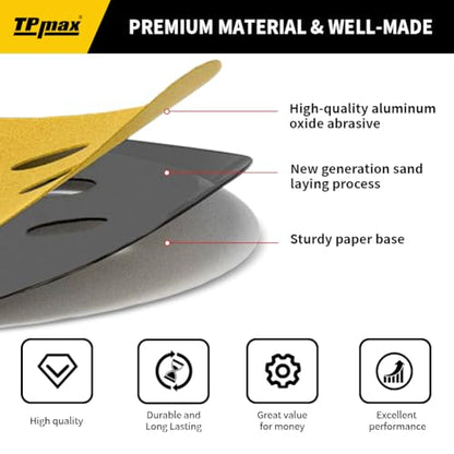 100PCS 5 Inch 220 Grit 125mm 8 Hole Sanding Discs Sandpaper - Premium Gold Round Hook and Loop for Random Orbital Sander - Ideal for Wood, Metal, Automotive - style: 220 Grit - 100 Pack