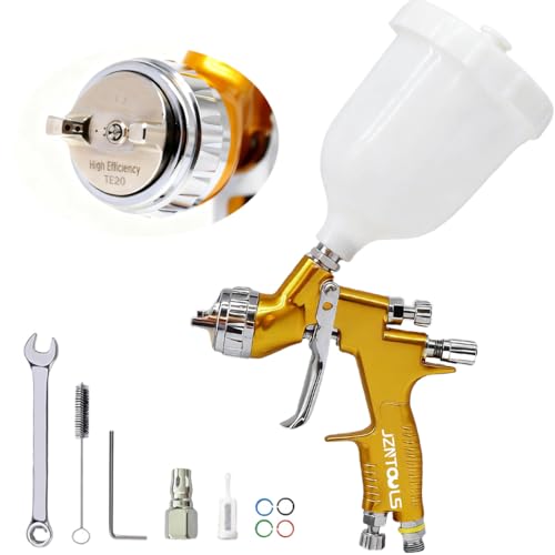 HVLP Spray Gun with 1.3mm Plum Blossom Shape Nozzle, Stainless Steel, Gold, Paint Sprayer Premium Tool Kit for Car & Automotive, Furniture, House Finishing, Varnish and Top Coat - style: Gold（Plum Blossom Nozzle）