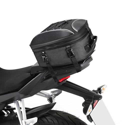 KEMIMOTO Motorcycle Tail Bag, Dual Use Motorcycle Rear Seat Bag with Waterproof Rain Cover, 22L-34L Expandable Motorbike Helmet Bag Luggage Storage Backpack with 6 straps - size: 22L-34L