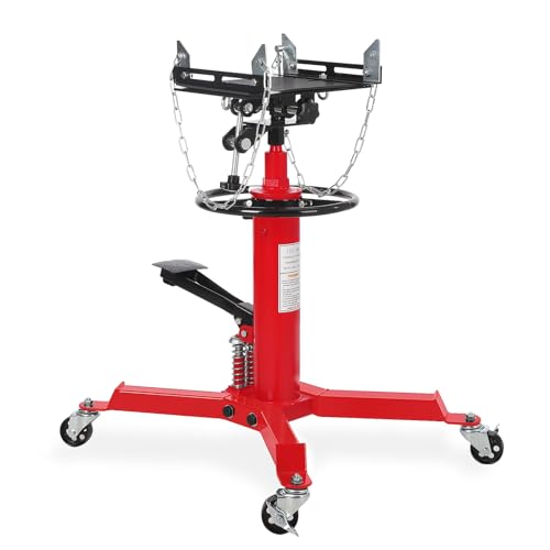 1322Lb Heavy Duty Transmission Jack, 33.5"-69" High Lift Hydraulic Telescoping Transmission Jack, 2-Stage Telescopic Transmission Stand with Foot Pedal & 360° Swivel Wheel, Red - color: red