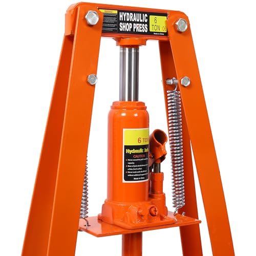 6-Ton Hydraulic Shop Press Heavy-Duty Benchtop A-Frame Power Press with Adjustable Height Press Plates and Safety Valve Orange Hydraulic Press for Garage Auto Repair and Metalworking