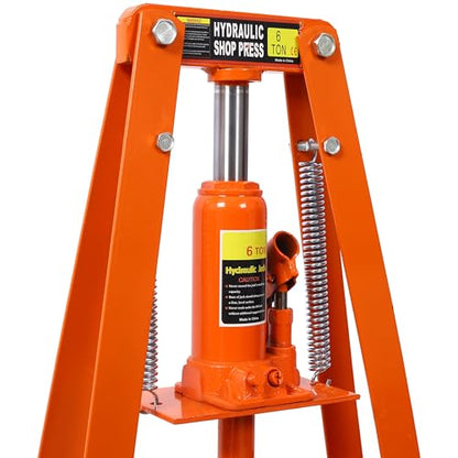 6-Ton Hydraulic Shop Press Heavy-Duty Benchtop A-Frame Power Press with Adjustable Height Press Plates and Safety Valve Orange Hydraulic Press for Garage Auto Repair and Metalworking