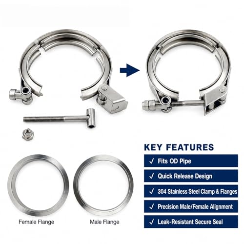 ROADFORMER 4" V Band Clamp with Flanges, Quick Release, 4 Pack - size: 4 inch
