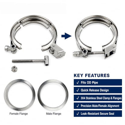 ROADFORMER 4" V Band Clamp with Flanges, Quick Release, 4 Pack - size: 4 inch