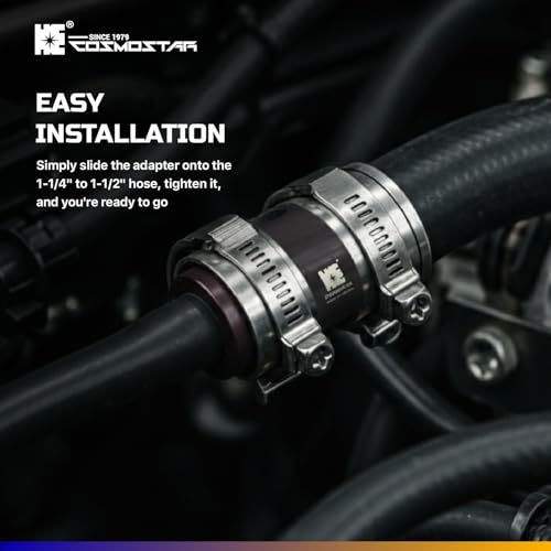Cosmostar 1-1/4" to 1-1/2" Radiator Hose Barb Coupler Adapter with 1/8" NPT Steam Port for LS Swap – Aluminum Coolant Crossover Splice for Steam Vent Radiator Hose Fitting (Black)-NN2024N02