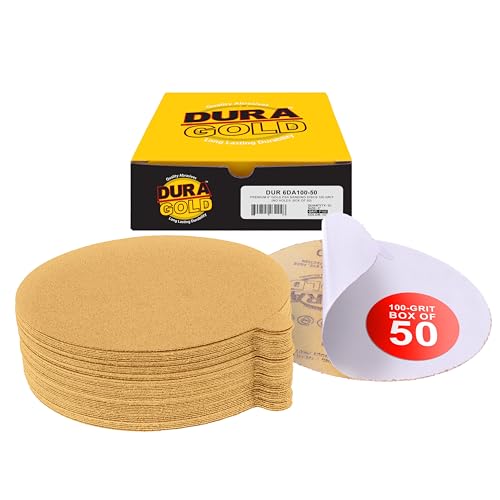 Dura-Gold Premium 6" Gold PSA Sanding Discs - 100 Grit, Box of 50 - Self - size: 100-Grit
