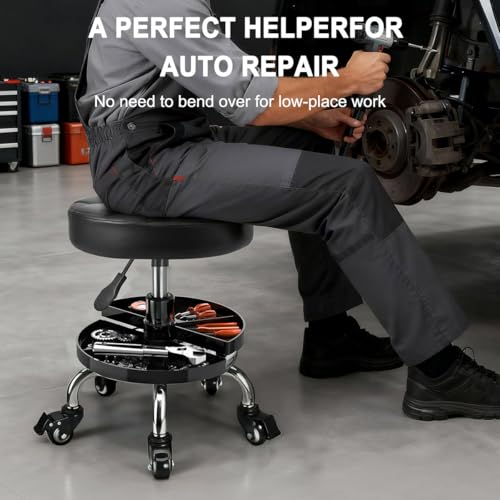JOSTZHXIN Garage Mechanic Stool Chair Rolling Shop Chair, Height Adjustable Garage Shop Seat, Low Stools with Storage Tray, Rolling Stool for Salon SPA Tattoo (Style 1) - style: Style 1