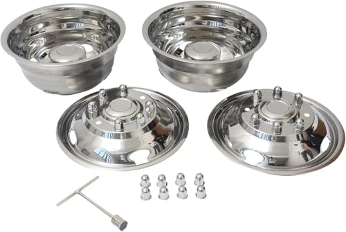 17'' Stainless Steel Dual Wheel Simulators Rim Covers Compatible with 2005-2025 Ford F350 8 Lug Bolt On Design 4pcs Set with Installation Tool Kit for Dually Truck Wheels