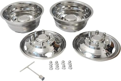 17'' Stainless Steel Dual Wheel Simulators Rim Covers Compatible with 2005-2025 Ford F350 8 Lug Bolt On Design 4pcs Set with Installation Tool Kit for Dually Truck Wheels