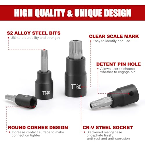34-Piece Torx Bit Socket Set, 1/4", 3/8" and 1/2" Drive T6-T70 Solid Star Socket Set and Tamper Proof Torx Bit Socket Set,S2 Steel Bits and CR-V Sockets with Storage Case