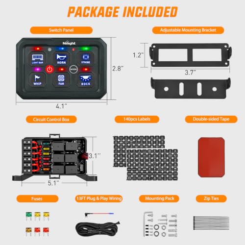 Nilight 6 Gang Switch Panel Blue 12V 60A Circuit Control System 4-Mode - color: Blue, size: 6 Gang Switch 4 Modes