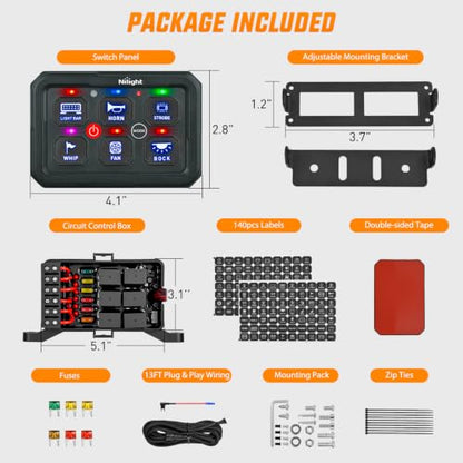 Nilight 6 Gang Switch Panel Blue 12V 60A Circuit Control System 4-Mode - color: Blue, size: 6 Gang Switch 4 Modes