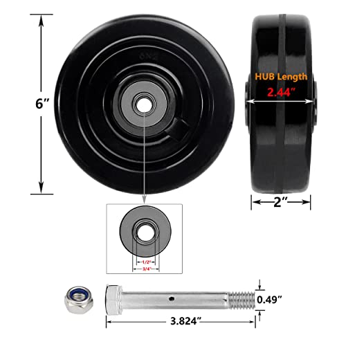 SY America 6"x2" Width 2 Pack Phenolic Wheel w/Rolling Bearing & Steel Bushing 1/2" Axle Diameter Casters Total Capacity 2400 lbs(6 inches Pack of 2) - size: 6" 2-pack [ 2 Wheel ]