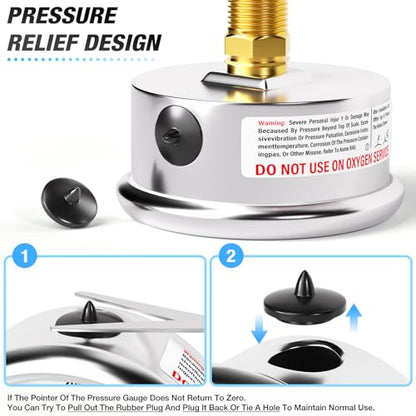 MEANLIN MEASURE 9Pcs Kit 0-100Psi Stainless Steel Liquid Filled Pressure Gauge 1/4" NPT 2.5" FACE DIAL, Back Mount with 1/4" 5/16" Hose Barb, Tee Fittings, WOG Water Oil Air - size: 0-100Psi (9Pcs Kit)