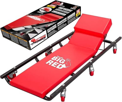 Big RED Torin Rolling Garage/Shop Creeper: 40" Padded Mechanic Cart with Adjustable Headrest and 6 Casters, Red