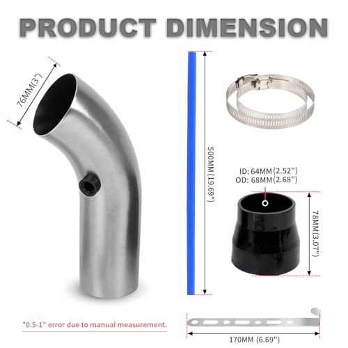 BARTOO 3 Inch Cold Air Intake Pipe Turbo Piping for Car Truck Silver - color: Z-Silver Pipe