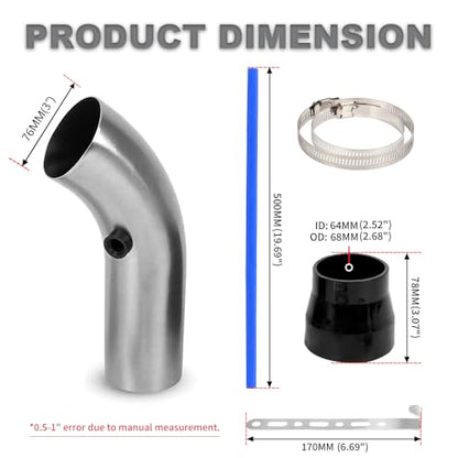 BARTOO 3 Inch Cold Air Intake Pipe Turbo Piping for Car Truck Silver - color: Z-Silver Pipe