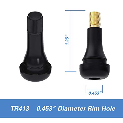 CKAuto TR413 Tubeless Rubber Snap-in Tire Valve Stems, Black, 5 Pcs/Bag - size: TR413