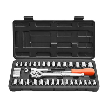 VEVOR Socket Set, 39 Pieces, 3/8 & 1/4 inch Drive Socket and Ratchet Set, SAE and Metric Size, Mechanic Tool Kit with Ratchet Wrench, Accessories, Storage Case, CR-V Alloy Steel, for Automotive Repair - size: 39-PCS