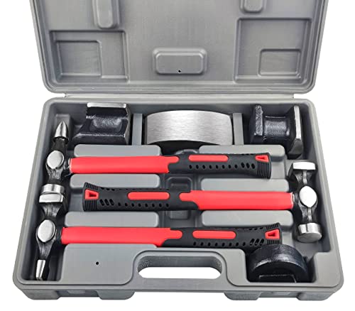 C&T Auto Body Repair Tool Hammer Dolly Set 7 Piece, Car Body Repair Tool Kit with Carrying Case, Carbon Steel Dolly and Hammer Dent Body Fender Tool Set - size: Small