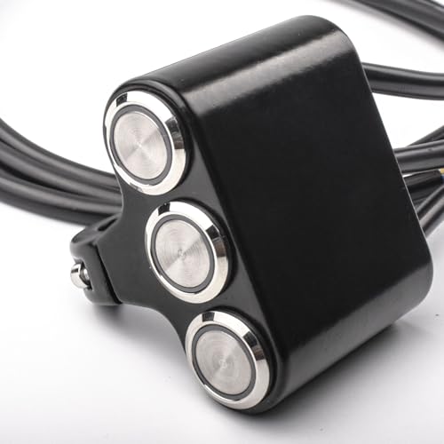 Motorcycle 3 Push Button Switch 7/8" 22mm Motorcycle Handlebar Switch Kit - 3 Push Button Aluminum Control for Lights & Accessories