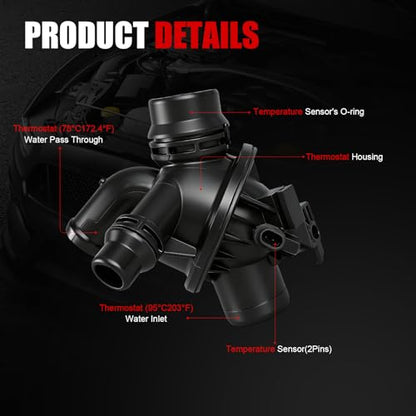 GAGN Engine Coolant Thermostat Housing Assembly Compatible with BMW F10 Series 528i 2011-2011,F01 Series 740i 2011-2012,740Li 2011-2012 3.0L,Replace for# 11538671517 11537580627 902-5172 - size: 902-5172