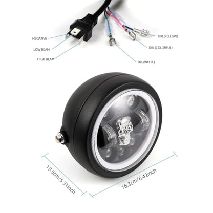 Motorcycle Headlight 5.75 inch Round LED with Mounting Brackets Assembly, Front Headlamp with DRL High/Low Beam for Cafe Racer E-bike Bobber Chopper (Style F) - style: Style F