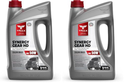 TRIAX Synergy Gear HD 50W - Full Synthetic Heavy Duty Manual Transmission Oil, Gear Lubricant, Compatible with Mack, ZF, Freightliner, 500k Miles Rating (1 Gallon) (Pack of 2) - size: 1 Gallon (Pack of 2)